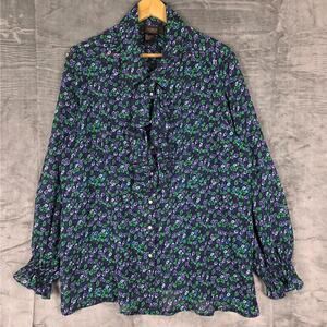 Womens Top‎ 1X Floral Ruffles Chiffon Sheer Feminine Fairy Peasant Career Office